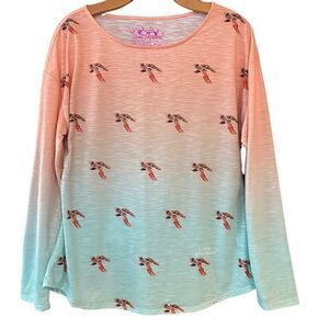 Leoma Lovegrove Sz M Orange Green Swimming Turtle Design Long Sleeve T-Shirt